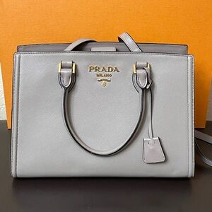 Prada Elegant Gray Leather Satchel